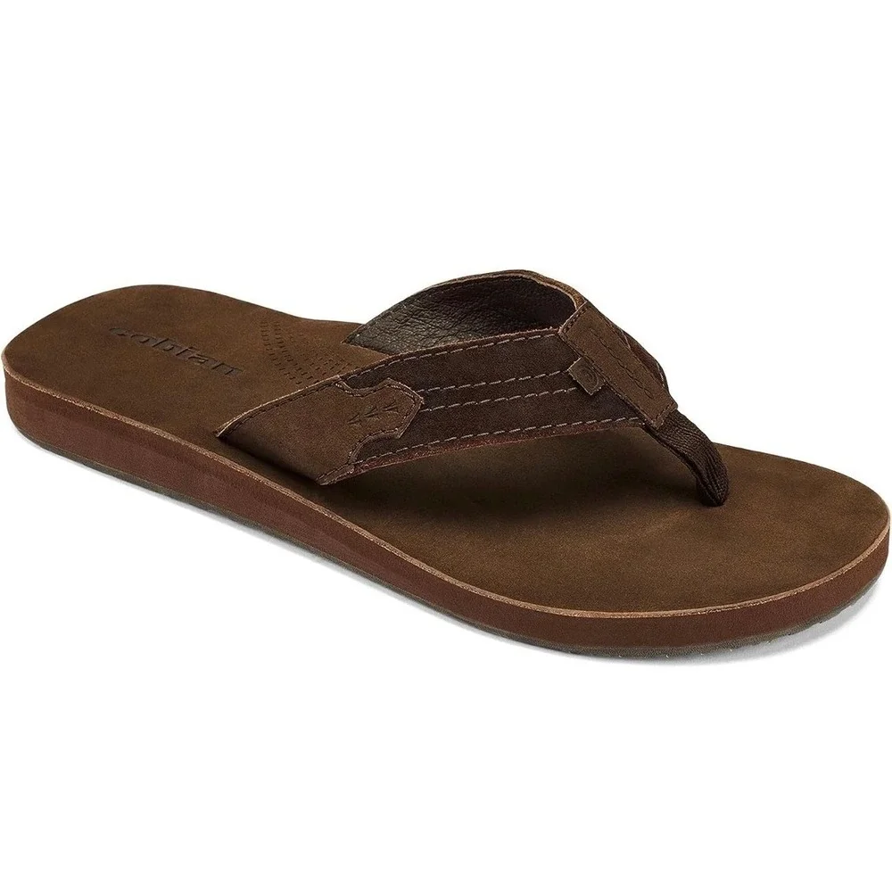 NEW Cobian Campo Lazo Brown Premium Leather Flip Flops Mens Sandals Size 12 $65